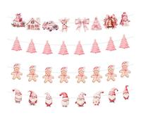 BigKego Lot de 4 guirlandes de Noël suspendues en papier - Lutin de Noël / bonhomme en pain d'épice / arbre de Noël / bonhomme de neige - Bannière colorée de Noël pour Noël, Nouvel An - Décoration de