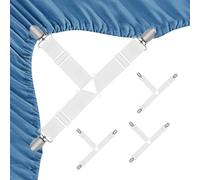 BigKego Lot de 4 tendeurs de draps réglables blancs avec clips métalliques - Tendeur de drap élastique - Pour drap, canapé, matelas, planche à repasser