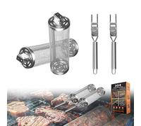 BigKing 2 Pièces Panier à Griller Roulant, Accessoires De Barbecue, Amovible Paniers à Griller Cylindriques Avec Poignée Amovible Pour Griller En Plein Air, Griller Des Légumes