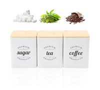 BigKing 3PCS Boîtes de Rangement Hermétiques, Contenants Café Thé Sucre avec Bambou Couvercle (Blanc)