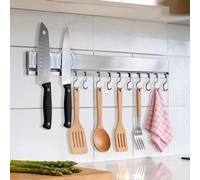 BigKing 40cm Porte Couteaux Aimanté, Avec 10 Crochets Et Adhésif/Vis, Barre Magnétique Pour Couteaux En Acier Inoxydable 304, Range Couteaux De Cuisine Pour Support Ustensiles De Cuisine Et Outils