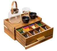 BigKing Boîte à thé en bois avec 8 compartiments, 32,3 x 20,5 x 12,5 cm, type de tiroir avec poignée dorée, récipient pour plan de travail, service à thé, peut contenir des sachets de thé, café et