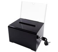 BigKing Boîte de conseil avec serrure à clé de 16 × 11,9 × 10 cm, en acrylique, noir, support pour signalisation transparente, boîte de don pour votes, commentaires, recueillir des dons