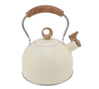 BigKing Bouilloire Sifflante, Bouilloire À Thé Sifflante De 2.5 litres Théière en Acier Inoxydable avec Poignée pour Cuisinière Électrique Cuisinière À Gaz(Beige)