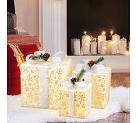 BigKing Cadeau Lumineux Noel Boîtes à Cadeaux, Boîtes Artificielles Pré-éclairées avec Lumières, Decoration Noel Interieur Maison, Très Adapté à Noël, Mariages, Anniversaire (Tissu de Velours Blanc)