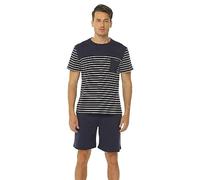 BigKing Hommes Pyjama Rayé À Manches Courtes, Hommes Pyjama Rayé Split Home Wear pour Les Voyages De Loisirs en Famille (XXL, Bleu Marine)