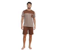 BigKing Hommes Pyjama Rayé À Manches Courtes, Hommes Pyjama Rayé Split Home Wear pour Les Voyages De Loisirs en Famille (L, Brun)