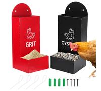 BigKing Lot de 2 distributeurs de gravier pour volaille, rouge + noir, 1,3 l/pz, en métal, alimentation automatique pour poules, mangeoire poulailler pour intérieur extérieur