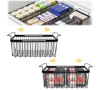 BigKing Lot de 2 organiseurs congélateur pour congélateur extensible, longueur réglable de 39 à 59,5 cm, panier pour congélateur avec poignées, en fil métallique, panier de rangement peu encombrant