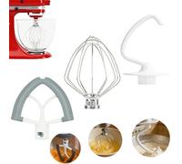 BigKing Lot de 3 Têtes de Mixage pour Mixeur Kitchenaid 4.5-5 QT, Kit Mélangeur de Cuisine Accessoires de Robot de Cuisine Comprenant Fouet, Crochet Pétrisseur, Batteur Plat pour Gourmets