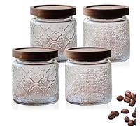 BigKing Lot de 4 bocaux en verre vintage, récipient transparent pour aliments, bocaux en verre pour stockage pour café, thé, sucre, épices, farine, haricots, fruits secs, biscuits (450 ml)