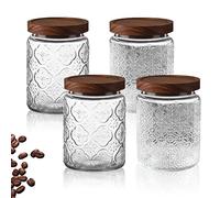 BigKing Lot de 4 bocaux en verre vintage transparents pour stocker du café, du thé, du sucre, des épices, de la farine, des haricots, des fruits secs, des biscuits (700 ml)