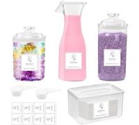 BigKing Lot de 4 boîtes de rangement pour poudre à lessive - Avec 2 pelles - Récipient à lessive en PET avec 8 étiquettes - Transparent - Pour adoucissant
