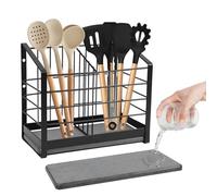 BigKing Panier à couverts en fer forgé, séchoir à linge avec plateau en pierre absorbante, 2 compartiments, porte-ustensiles pour couverts de cuisine pour table ou mur