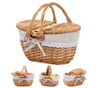 BigKing Panier de pique-nique en osier avec couvercle et poignée, 26 × 18 × 15 cm, style campagnard, petite capacité pour pique-nique, demoiselle d'honneur qui apportent des fleurs et des pétales aux