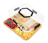 BigKing Plateau de service en bambou, plateau pour apéritifs avec couvercle et 6 compartiments, planche en bambou pour fromages, contenants pour fruits, apéritifs, sucreries, légumes, noix