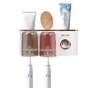 BigKing Porte-brosse à dents mural électrique avec distributeur de dentifrice automatique, 2 tasses pour brosse à dents, gris doré