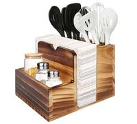 BigKing Porte-serviettes de table en bois, 18 x 14 x 12 cm, avec 2 compartiments pour porte-ustensiles de cuisine, bouteilles d'assaisonnement, style agricole, convient pour cuisines, bars et