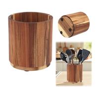 BigKing Porte-ustensiles de cuisine en bois, porte-ustensiles pour couverts pivotant à 360 °, 15 x 15 x 16,7 cm, antidérapant, porte-couverts de cuisine avec tapis en caoutchouc, pour cuillère