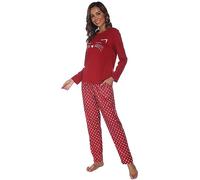 BigKing Pyjama À Motifs De Chat À Manches Longues, Femmes Vêtements De Maison De Pyjama Mignon À Pois Chat pour Les Voyages De Loisirs À La Maison (L, Rouge)