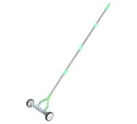 BigKing Râteau de jardin, râteau à roulettes avec long manche et gants, râteau de scarification en acier au carbone, robuste, pour enlever l'herbe morte, ameublir le sol, collecter du paillis