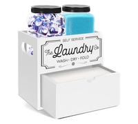 BigKing Récipient à linge avec tiroir à mouchoirs et 2 bouteilles en plastique, 20 x 7 x 17 cm, organisateur de détergent, boîte de rangement en bois pour linge, salle de bain (blanc)