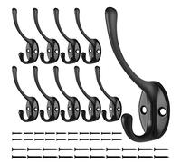 BIGLUFU 10 Pièces Patère Noir, Porte Manteau Mural Vintage Col de Cygne Double Avec 40 Vis, Pour Porte Salle de Bain Cuisine