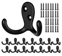 BIGLUFU Lot de 14 crochets muraux noirs vintage robustes avec 40 vis pour accrocher manteau, chapeau, serviette, écharpe, sac, clé, casquette, tasse
