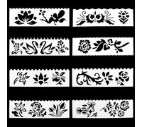 Biglumin 8pcs Pochoirs motifs décoration textile Gabarit de journal creux,gabarit de dessin animé peint main, pochoirs à la règle pour décoration murale Pochoirs de peinture DIY (Fleurs)