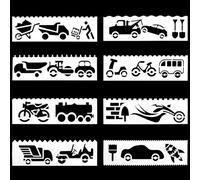 Biglumin 8pcs Pochoirs motifs voitures pour décoration textile Gabarit de journal creux,gabarit de dessin animé peint main, pochoirs à la règle pour décoration murale Pochoirs de peinture DIY