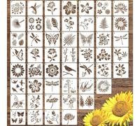 Biglumin Lot de 50 pochoirs de fleurs de 7,6 cm Motifs floraux en plastique réutilisables en forme de fleur avec motif papillon, pochoir pour peinture sur tissu avec oiseaux et fleurs pour murs