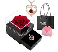 Biglumin Rose Eternelle avec Bijoux pendentif coeur fleur eternelle Conservée Préservés Vraie Cadeau Femme Anniversaire Saint Valentin Noël Fête des Mères Cadeaux pour sa Femme Maman Grand-Mère Copine