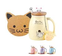 BigNoseDeer Adorable tasse à café en céramique avec joli couvercle décoré d’un chat, cuillère en forme de patte de chat, sous-tasse kawaii, tasse fantaisie matinale pour thé, lait, Noël, 380 ml