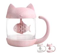BigNoseDeer Cadeau Femme Cadeau Noel Tasse à thé en Verre de Chat Bouteille d'eau-avec Filtre de Filtre à Infusion de Pain de Poisson 250ML (8 oz) (Rose)
