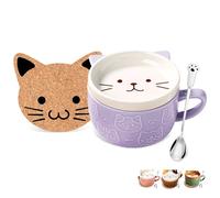 BigNoseDeer Cadeaux pour Femme et Elle Tasses à café en Céramique Avec Couvercle et Cuillère Motif Chat Violet Cadeau D'anniversaire Japonais pour Filles Amies Enfants