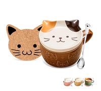 BigNoseDeer Ensemble de tasses en céramique en forme de chat avec couvercles, tasse à café, enfants, cadeaux de Noël et d'anniversaire