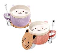 BigNoseDeer Lot de 2 Tasses à Café en Forme de Chat Mignon Avec Couvercles Cadeaux D'anniversaire pour Femme Cadeau D'anniversaire pour une amie une femme une fille un enfant