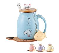 BigNoseDeer Tasse à Café en Céramique Avec Couvercle Chat, Cuillère Patte de Chat, Sous-Tasse Kawaii - Fantaisie Matinale pour Thé, Lait, Noël - 380 ml