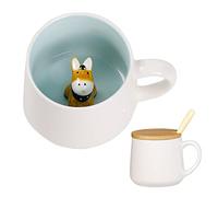 BigNoseDeer Tasse à café en céramique en forme d'âne avec couvercle en forme de cuillère, cadeau de Noël, d'anniversaire pour petite amie, petit ami, femme, fille (Ane)