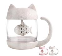 BigNoseDeer Tasse à thé en verre chat, bouteille d'eau avec infuseur à thé de poisson, passoire à thé en vrac 250ML