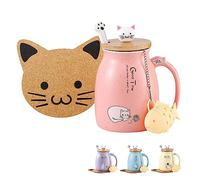 BigNoseDeer Tasse à thé Kawaii avec infuseur - Tasse à café en céramique - Rose - Cadeau pour femme - Amoureux des chats - 388,5 g