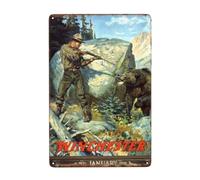 BigOtters Plaque en métal avec calendrier Winchester, fusil, arme, chasseur, ours de chasse, plaque en étain
