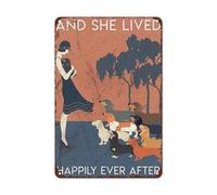 BigOtters Plaque vintage en métal avec motif teckel et inscription « She Lived Happily Ever After The Kitchen » - 20,3 x 30,5 cm