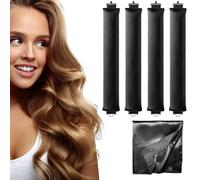 Bigoudi sans chaleur avec tête en satin de soie, tiges flexibles Jumbo en velours sans chaleur avec crochet pour tous les types de cheveux (4 pièces/noir)