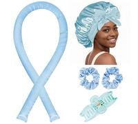 Bigoudi sans chaleur, boucles sans chaleur pendant la nuit, ensemble de tiges à friser sans chaleur avec bonnet en satin pour dormir, bleu