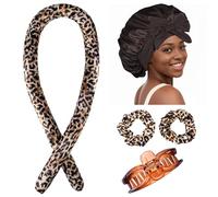 Bigoudi sans chaleur, boucles sans chaleur pendant la nuit, ensemble de tiges à friser sans chaleur avec bonnet en satin pour dormir, léopard