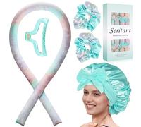 Bigoudi sans chaleur pour boucles pendant la nuit | Ensemble de tiges à friser sans chaleur avec bonnet en satin | Tiges de soufflage sûres pour des vagues sans frisottis Vert Tie Dye
