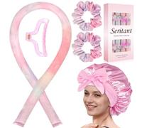 Bigoudi sans chaleur pour boucles pendant la nuit | Ensemble de tiges à friser sans chaleur avec bonnet en satin | Tiges de soufflage sûres pour des vagues sans frisottis Rose Tie Dye