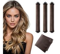 Bigoudi sans chaleur pour dormir - Pas de chaleur satin boucles sans chaleur pour la nuit, grande éponge en mousse pour cheveux longs et courts (marron)