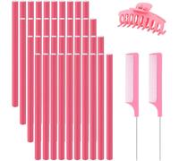 Bigoudis Cheveux, 40pcs Bigoudis Magiques, Bigoudis Mousse, Rouleaux Bigoudis Avec 2 Peignes À Queue Et 1 Pince À Cheveux, Bigoudis Flexibles, Idéal Pour Cheveux Courts Et Longs(Rose)